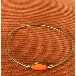 Vintage Brass Tone Orange Gemstone Cuff Bracelet